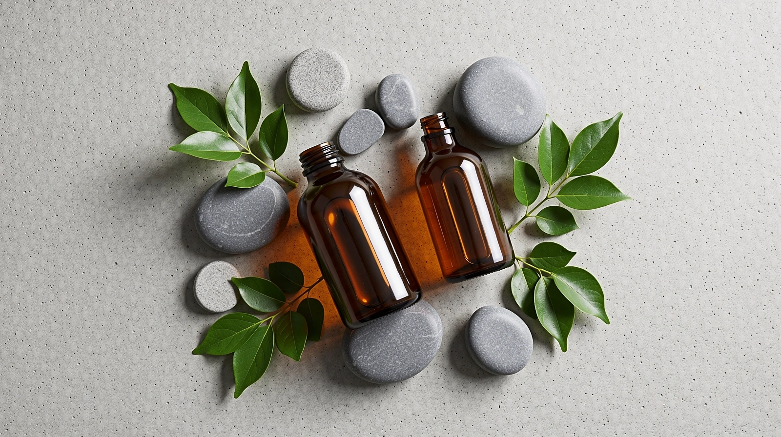 Natural wellness elements on concrete